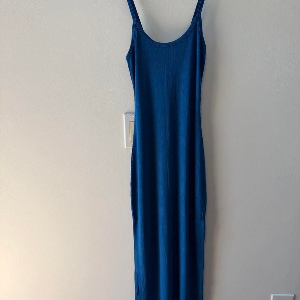 Zenana Royal Blue Ribbed Cotton Maxi Dress Bodycon Adjustable Straps Small